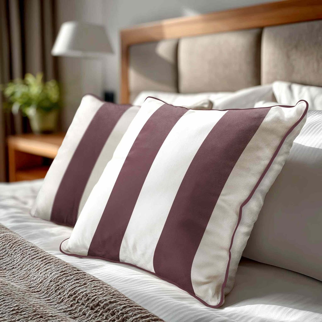 2 Stripes | Sustainable Velvet Cushion with Piping - Italian Grape 40 x 40 cm by Izabela Peters
