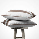2 Stripes velvet cushion in Dovedale Stone, piped