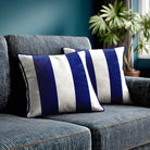 2 Stripes velvet cushion in Midnight, piped
