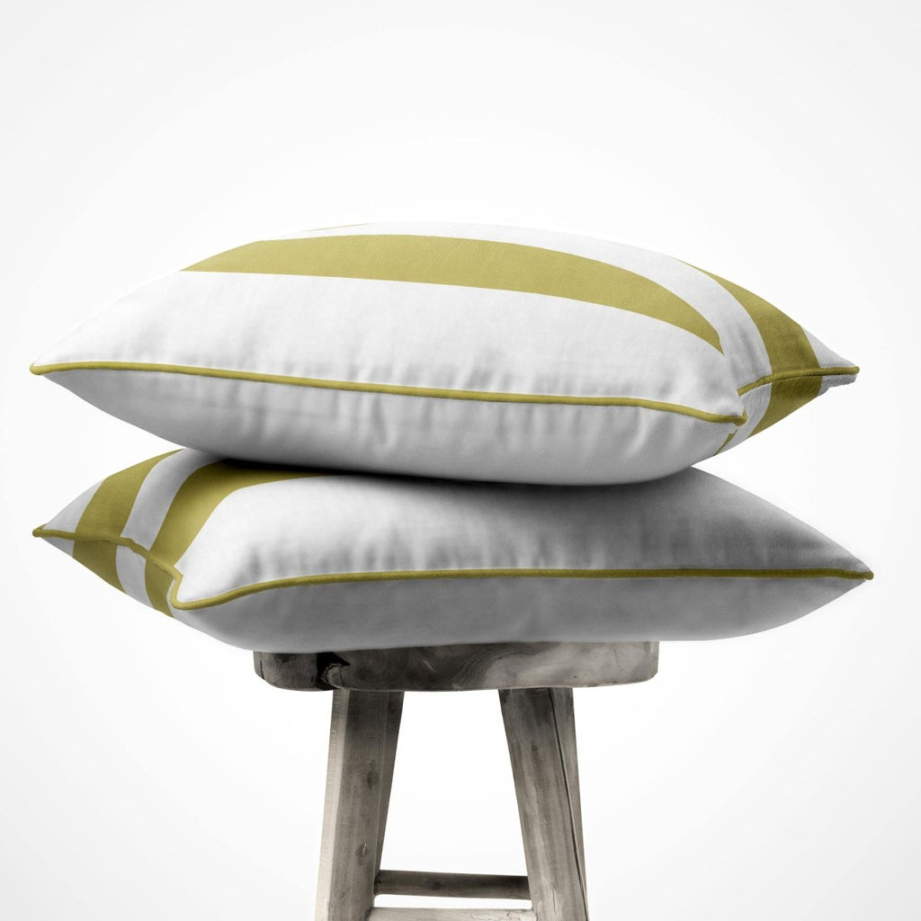 2 Stripes | Sustainable Velvet Cushion with Piping - Golden Lime 40 x 40 cm by Izabela Peters