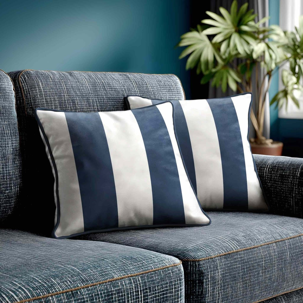 2 Stripes | Sustainable Velvet Cushion with Piping - Petrol Blue 40 x 40 cm by Izabela Peters