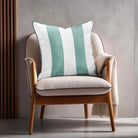 2 Stripes velvet cushion in Blue Surf, piped