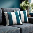 2 Stripes velvet cushion in Teal, piped