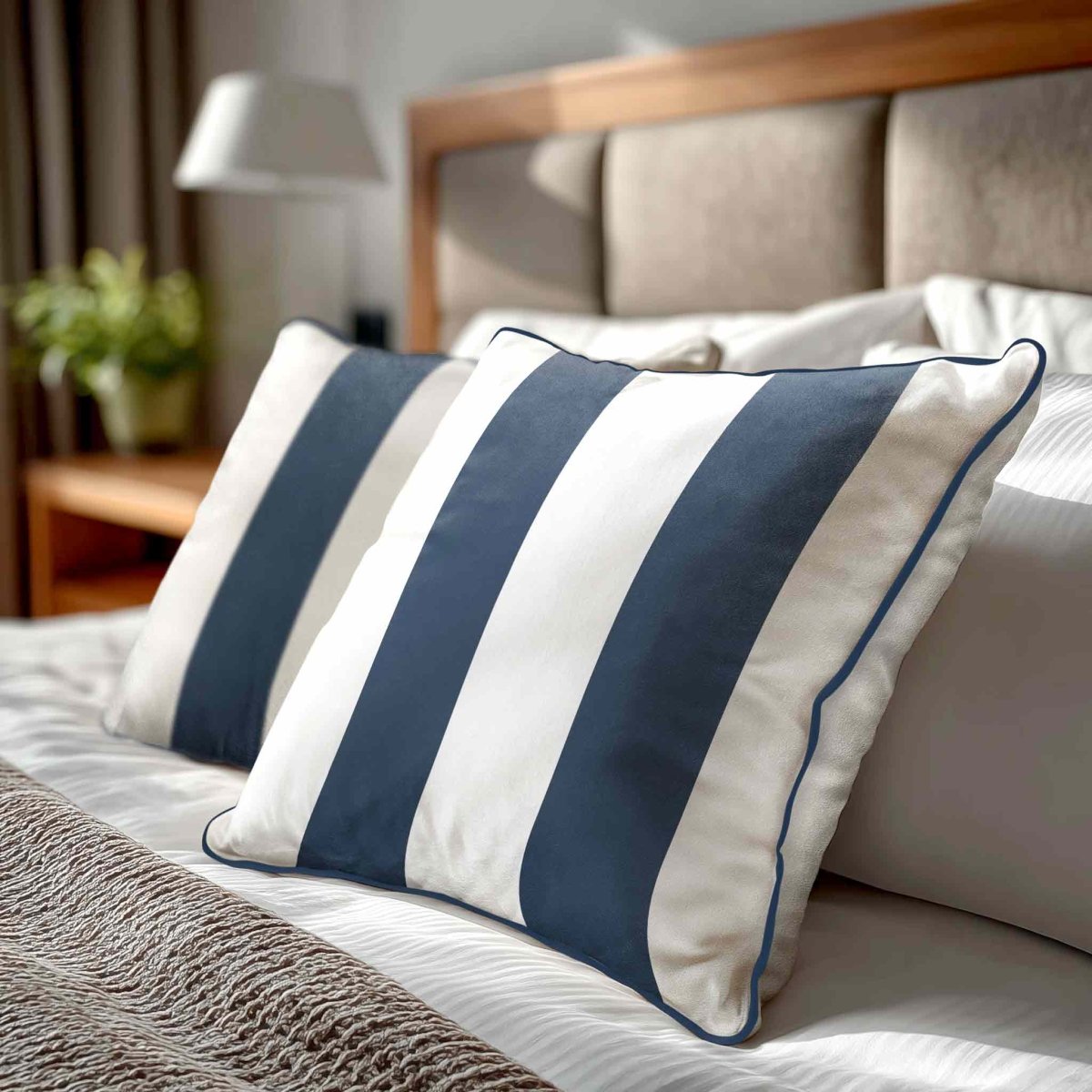 2 Stripes | Sustainable Velvet Cushion with Piping - Petrol Blue 40 x 40 cm by Izabela Peters