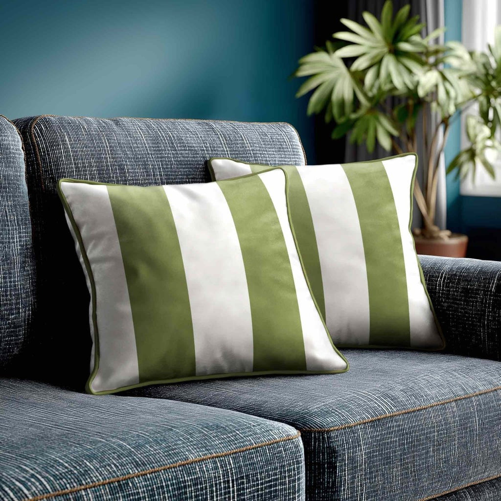 2 Stripes | Sustainable Velvet Cushion with Piping - Sage 40 x 40 cm by Izabela Peters