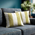 2 Stripes velvet cushion in Golden Lime, piped