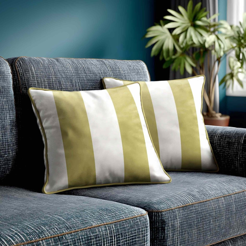 2 Stripes | Sustainable Velvet Cushion with Piping - Golden Lime 40 x 40 cm by Izabela Peters