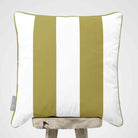 2 Stripes velvet cushion in Golden Lime, piped