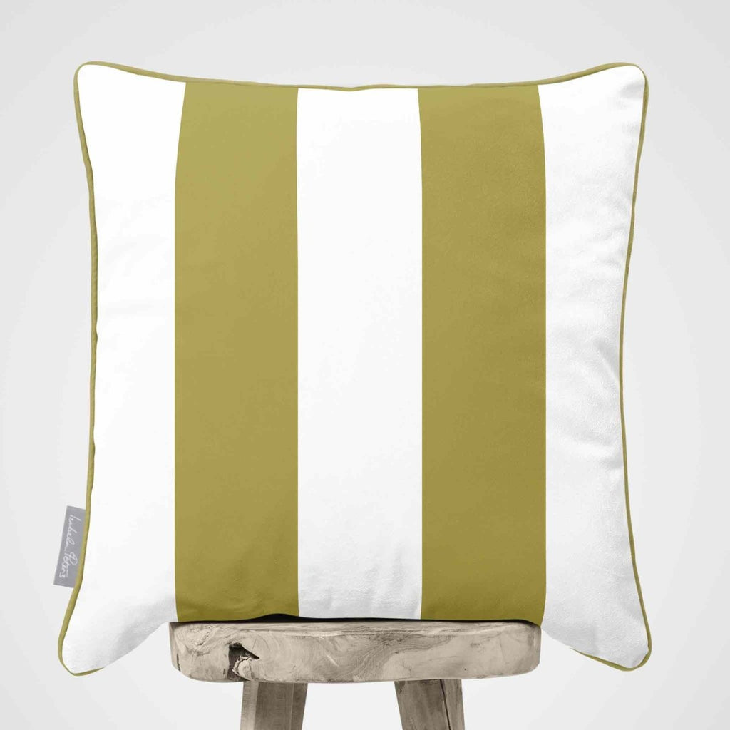 2 Stripes | Sustainable Velvet Cushion with Piping - Golden Lime 40 x 40 cm by Izabela Peters