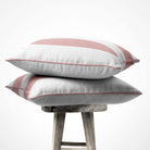 2 Stripes velvet cushion in Rosewater, piped