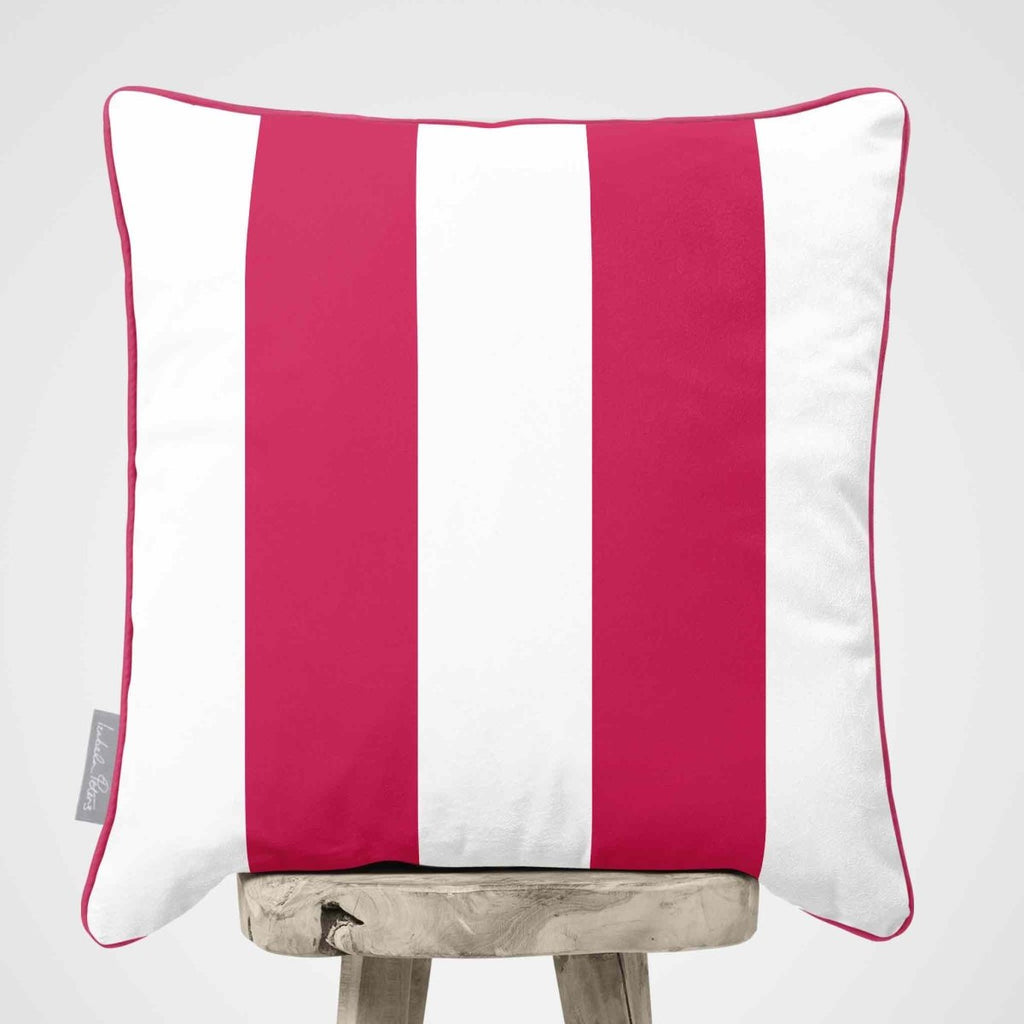 2 Stripes | Sustainable Velvet Cushion with Piping - Hot Pink 40 x 40 cm by Izabela Peters