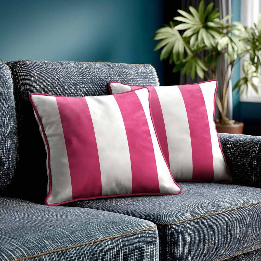 2 Stripes | Sustainable Velvet Cushion with Piping - Hot Pink 40 x 40 cm by Izabela Peters