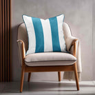 2 Stripes velvet cushion in Prussian Blue, piped