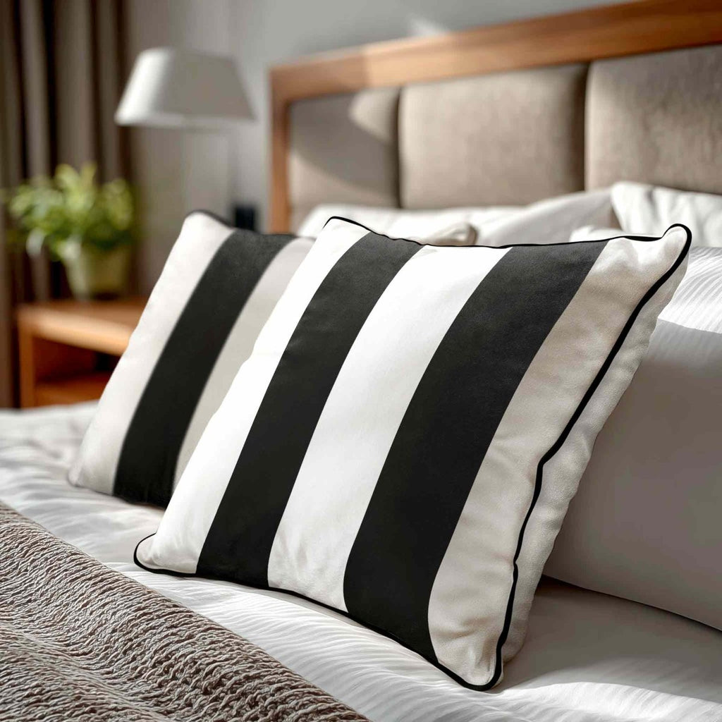 2 Stripes | Sustainable Velvet Cushion with Piping - Charcoal 40 x 40 cm by Izabela Peters