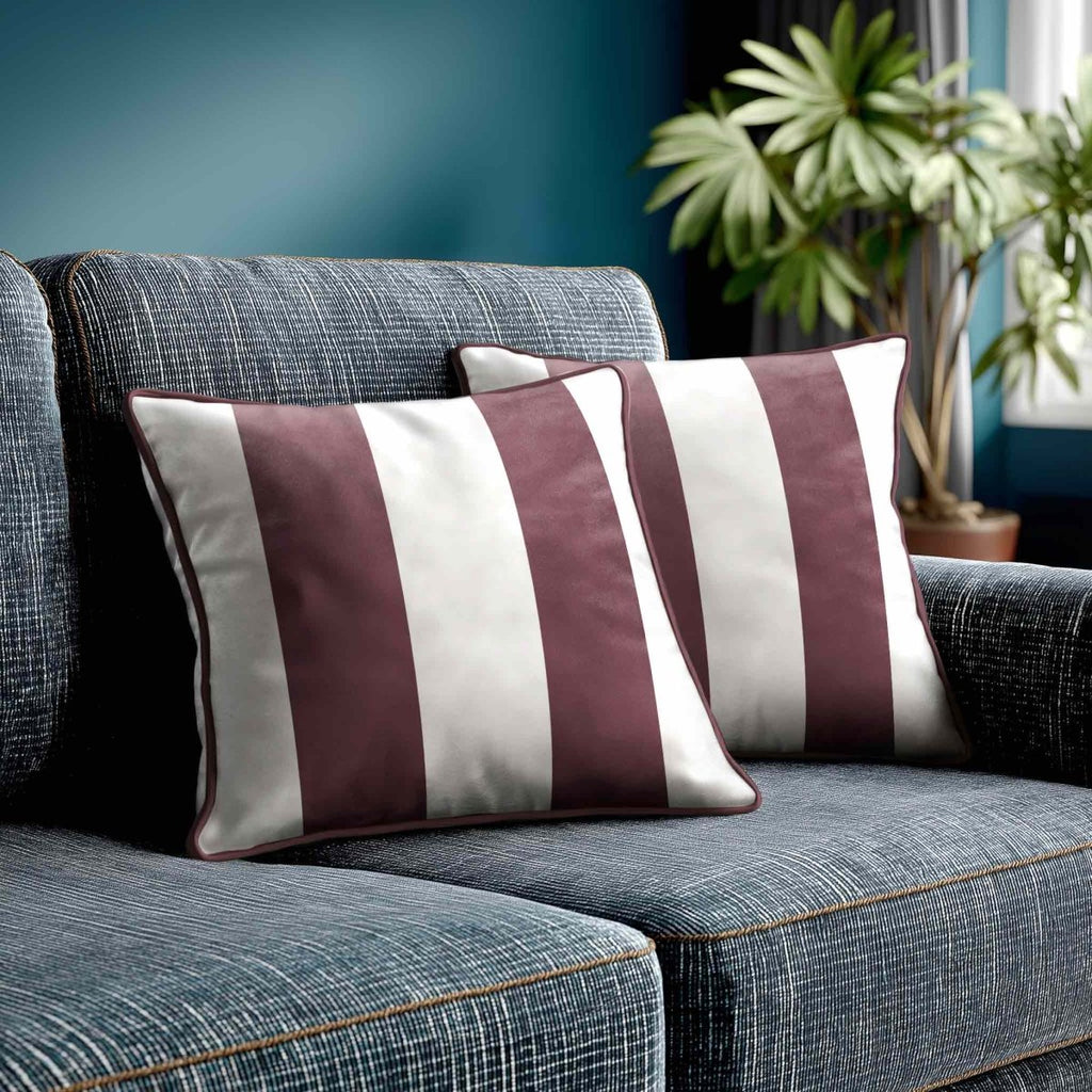 2 Stripes | Sustainable Velvet Cushion with Piping - Italian Grape 40 x 40 cm by Izabela Peters