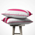 2 Stripes velvet cushion in Hot Pink, piped
