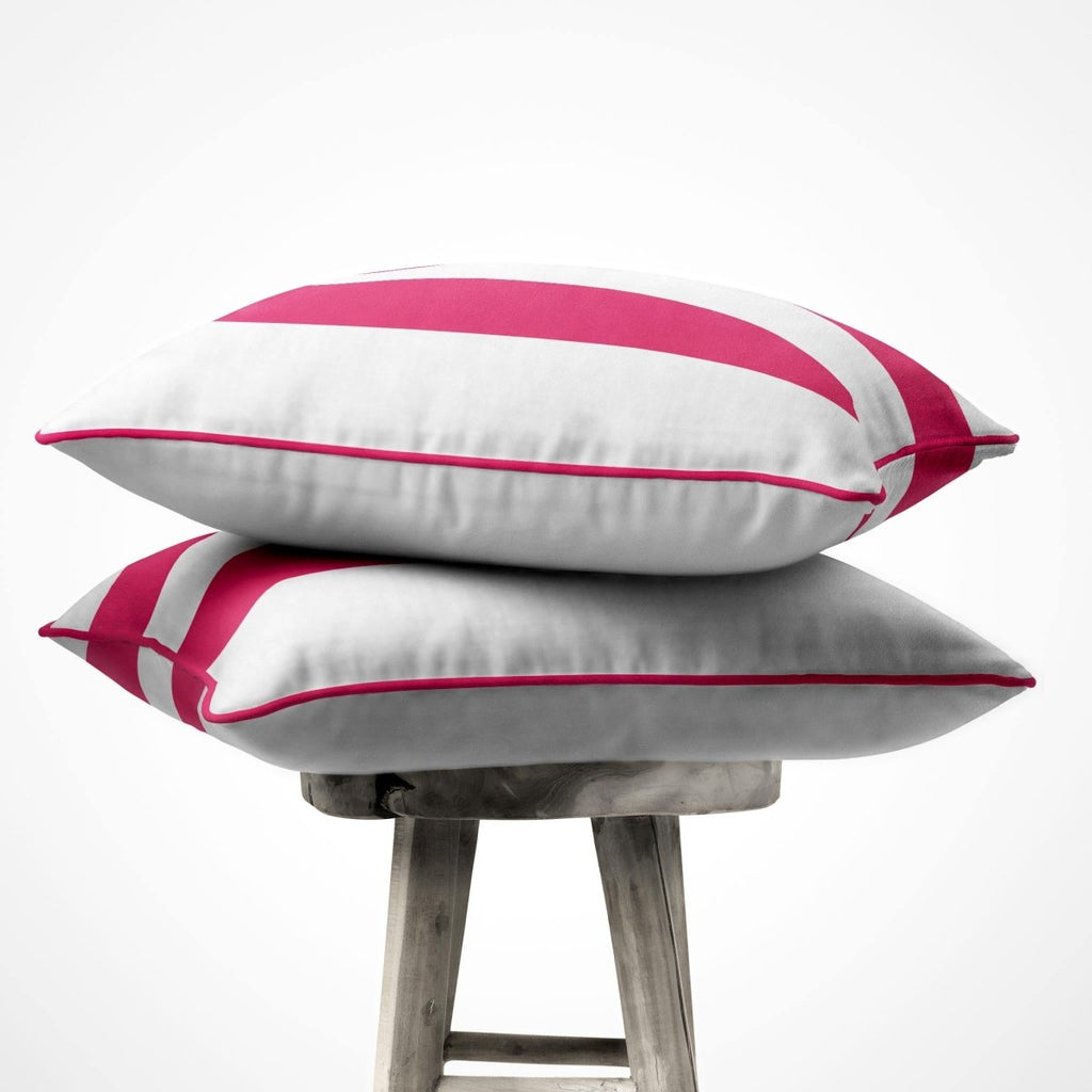 2 Stripes | Sustainable Velvet Cushion with Piping - Hot Pink 40 x 40 cm by Izabela Peters