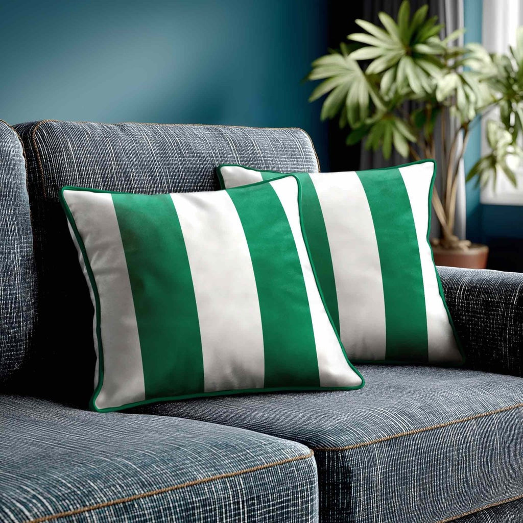 2 Stripes | Sustainable Velvet Cushion with Piping - Emerald Green 40 x 40 cm by Izabela Peters