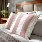 2 Stripes velvet cushion in Rosewater, piped