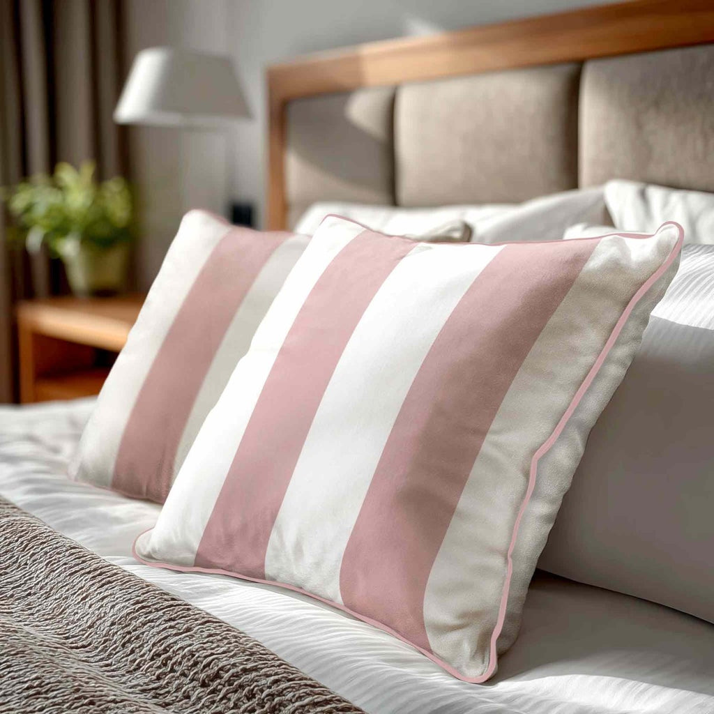2 Stripes | Sustainable Velvet Cushion with Piping - Rosewater 40 x 40 cm by Izabela Peters