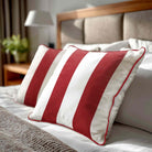 2 Stripes velvet cushion in Crimson Muse, piped