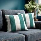 2 Stripes velvet cushion in Forest Biome, piped