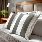2 Stripes velvet cushion in Beluga, piped