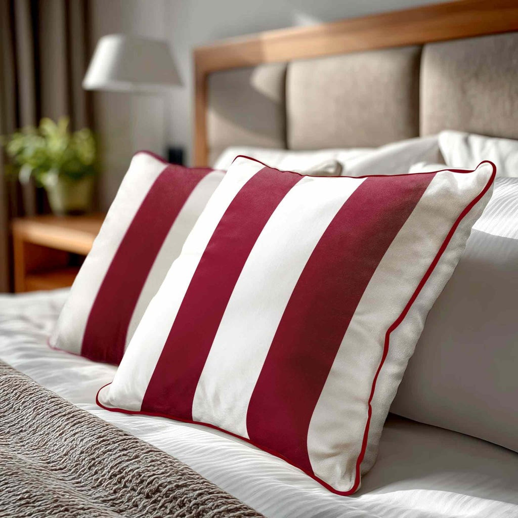 2 Stripes | Sustainable Velvet Cushion with Piping - Raspberry Red 40 x 40 cm by Izabela Peters