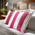 2 Stripes velvet cushion in Hot Pink, piped