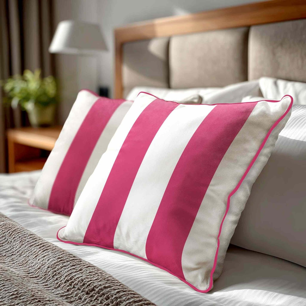 2 Stripes | Sustainable Velvet Cushion with Piping - Hot Pink 40 x 40 cm by Izabela Peters