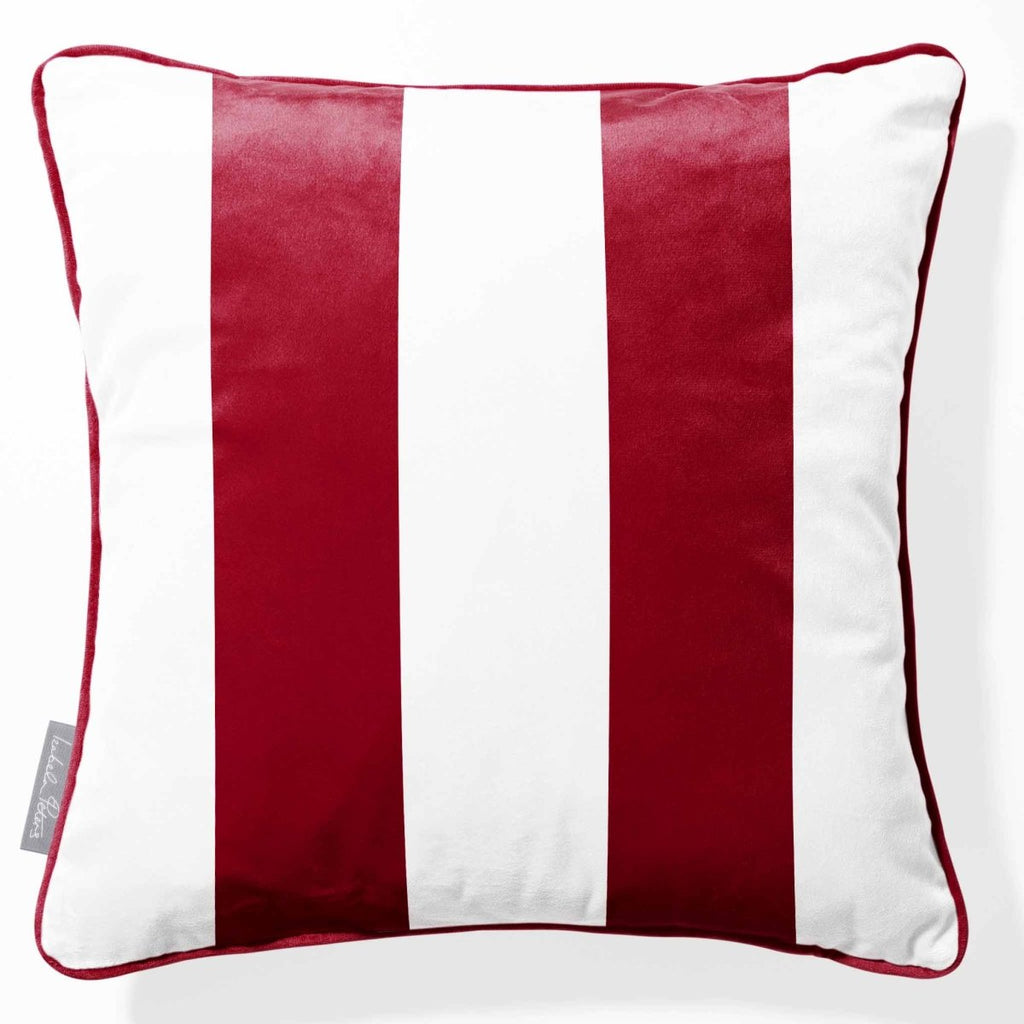 2 Stripes | Sustainable Velvet Cushion with Piping - Raspberry Red 40 x 40 cm by Izabela Peters