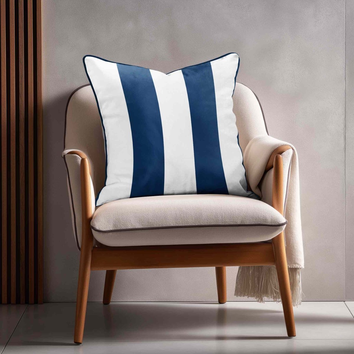 2 Stripes | Sustainable Velvet Cushion with Piping - Estate Blue 40 x 40 cm by Izabela Peters