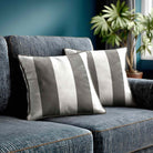 2 Stripes velvet cushion in Beluga, piped