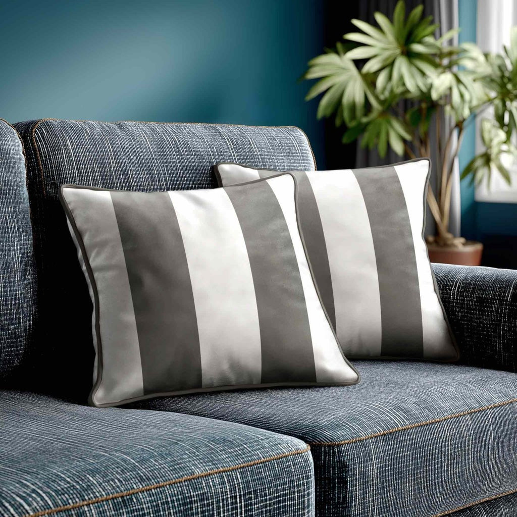 2 Stripes | Sustainable Velvet Cushion with Piping - Beluga 40 x 40 cm by Izabela Peters