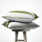2 Stripes velvet cushion in Sage, piped