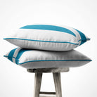 2 Stripes velvet cushion in Prussian Blue, piped