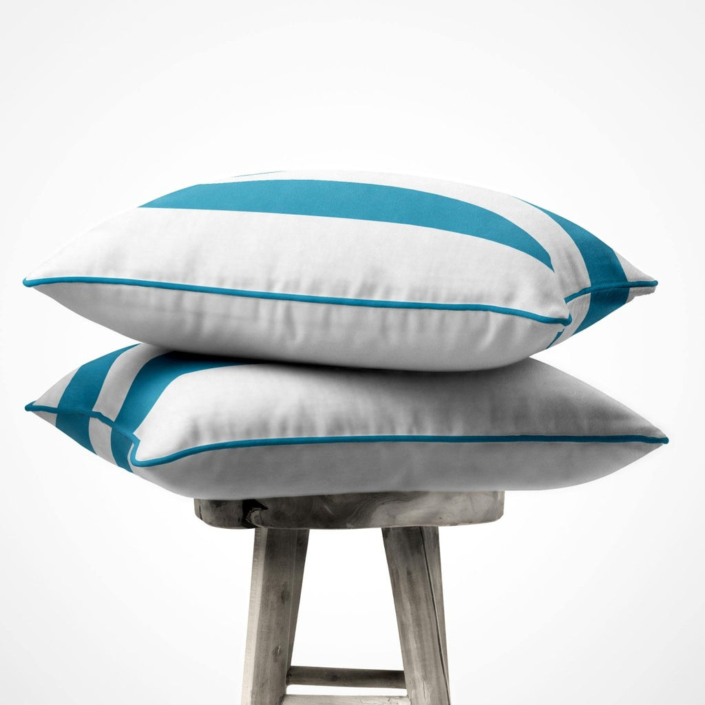 2 Stripes | Sustainable Velvet Cushion with Piping - Prussian Blue 40 x 40 cm by Izabela Peters