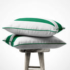 2 Stripes velvet cushion in Emerald Green, piped