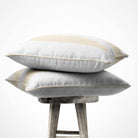 2 Stripes velvet cushion in Ivory Cream, piped