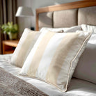 2 Stripes velvet cushion in Ivory Cream, piped