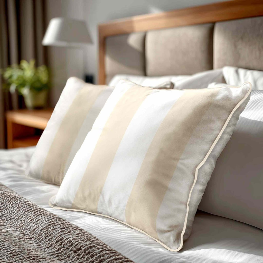 2 Stripes | Sustainable Velvet Cushion with Piping - Ivory Cream 40 x 40 cm by Izabela Peters