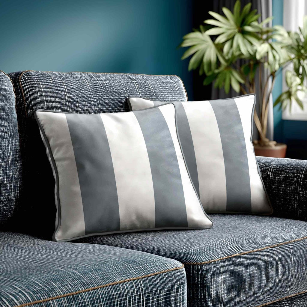 2 Stripes | Sustainable Velvet Cushion with Piping - French Grey 40 x 40 cm by Izabela Peters