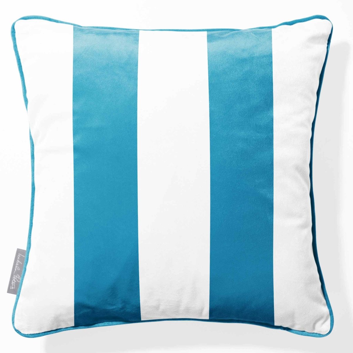2 Stripes | Sustainable Velvet Cushion with Piping - Prussian Blue 40 x 40 cm by Izabela Peters