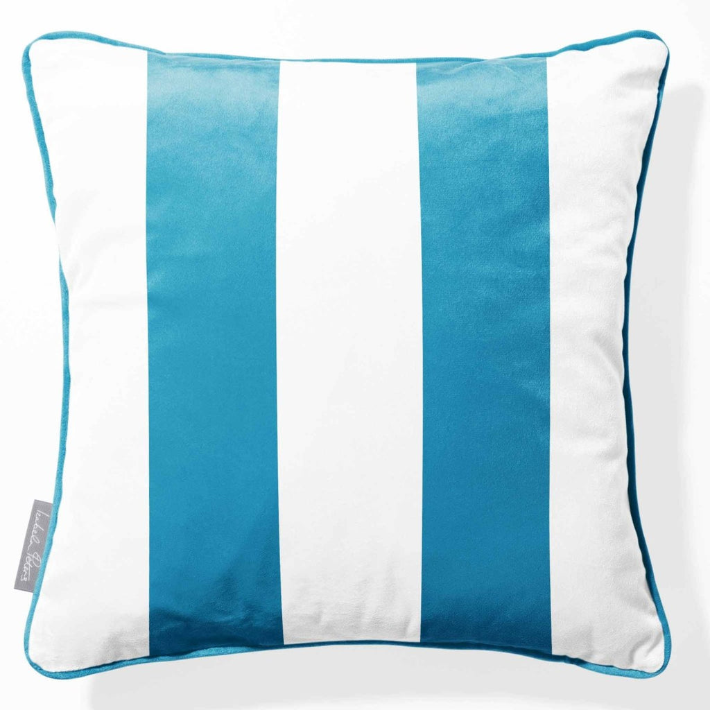 2 Stripes | Sustainable Velvet Cushion with Piping - Prussian Blue 40 x 40 cm by Izabela Peters