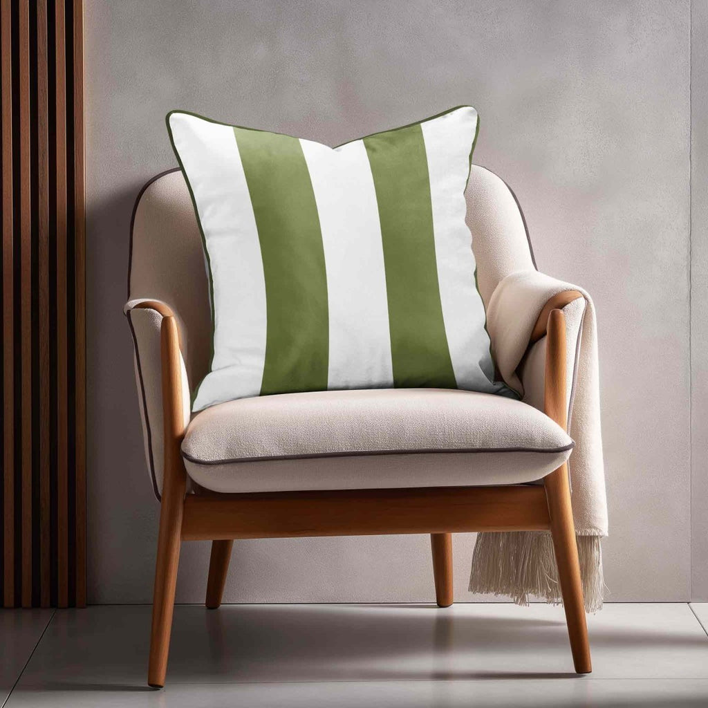 2 Stripes | Sustainable Velvet Cushion with Piping - Sage 40 x 40 cm by Izabela Peters