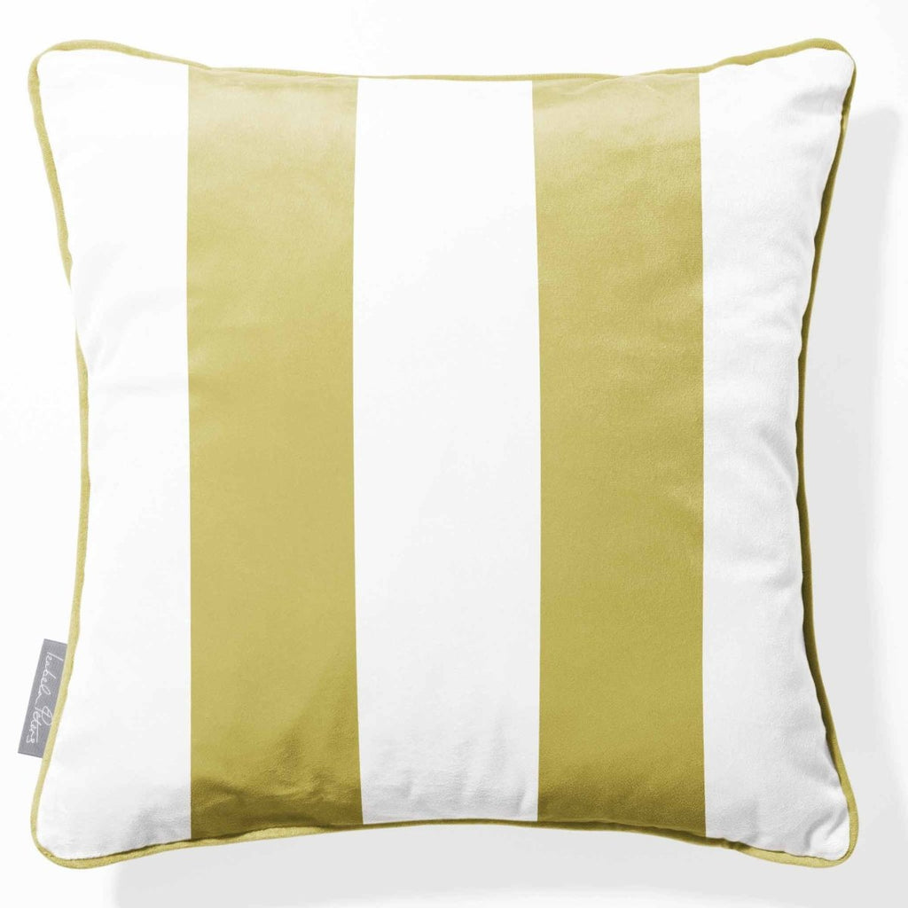 2 Stripes | Sustainable Velvet Cushion with Piping - Golden Lime 40 x 40 cm by Izabela Peters