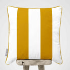 2 Stripes velvet cushion in Mustard Ochre, piped
