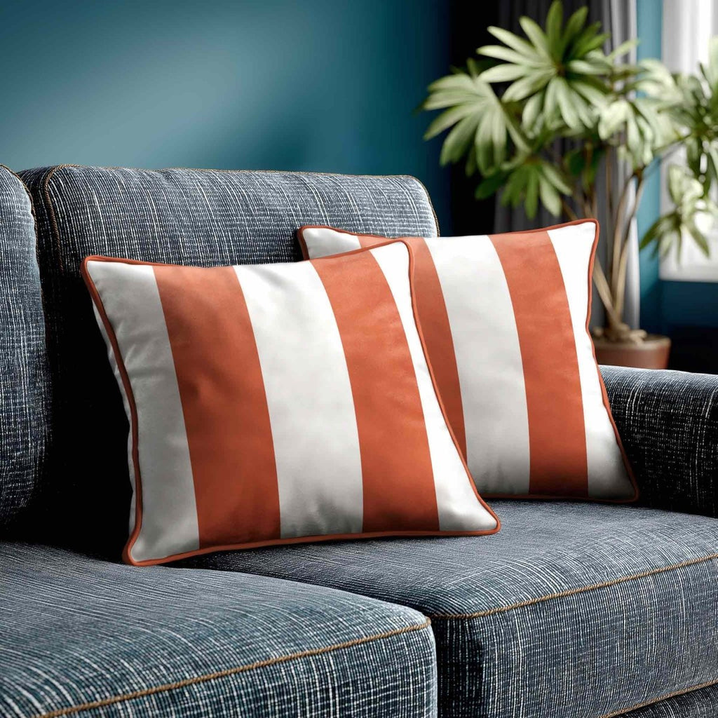 2 Stripes | Sustainable Velvet Cushion with Piping - Burnt Ochre 40 x 40 cm by Izabela Peters