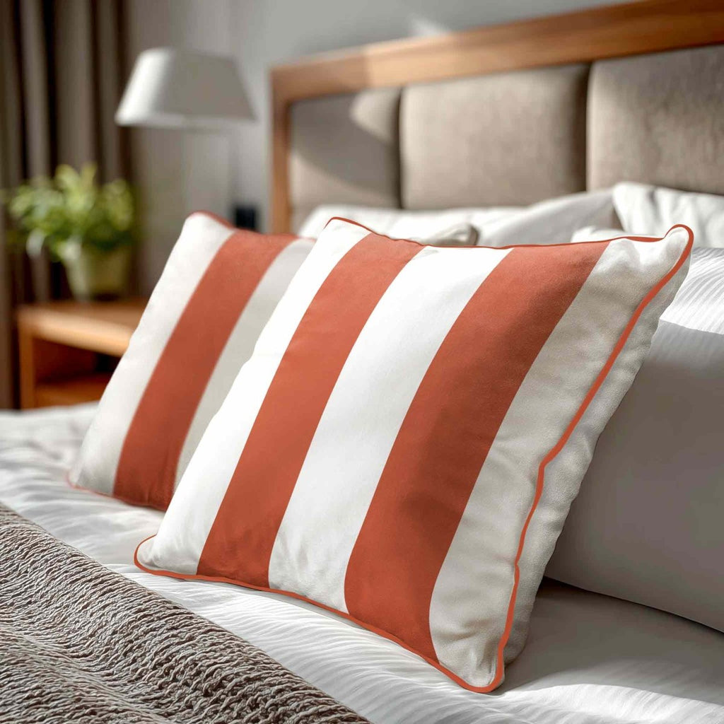2 Stripes | Sustainable Velvet Cushion with Piping - Burnt Ochre 40 x 40 cm by Izabela Peters