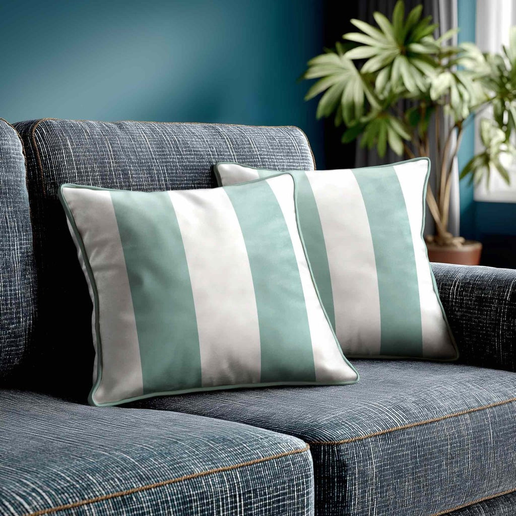 2 Stripes | Sustainable Velvet Cushion with Piping - Blue Surf 40 x 40 cm by Izabela Peters
